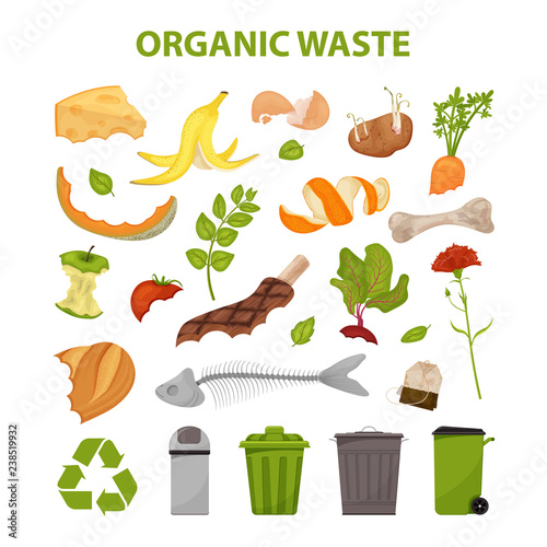 Collection of broken meat. No food wasted. Set of leftovers. Illustration for organic waste, zero waste theme and modern environmental problem. Colored flat icons, vector design