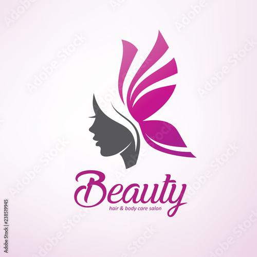 womans hair style stylized sillhouette, beauty salon logo template