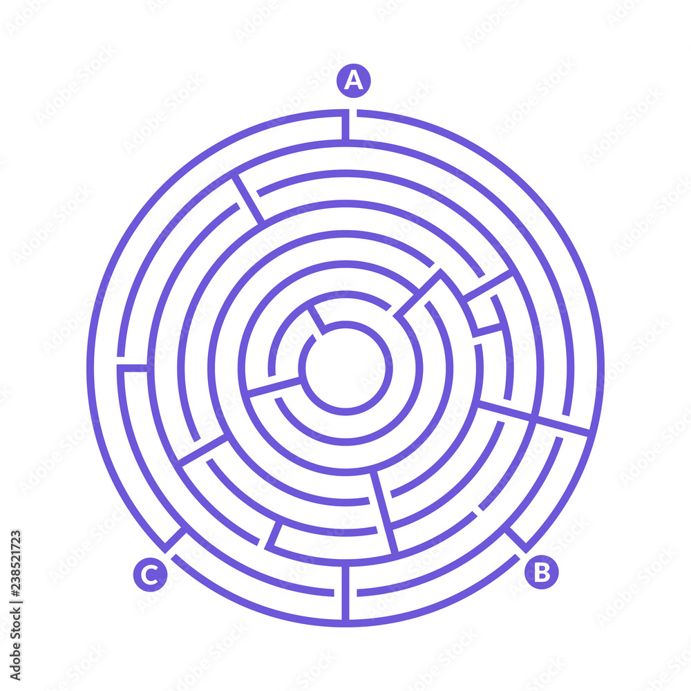 Simple round maze labyrinth game for kids. One of the puzzles from the set of child riddles. Simple round maze labyrinth game for kids. One of the puzzles from the set of child riddles.
