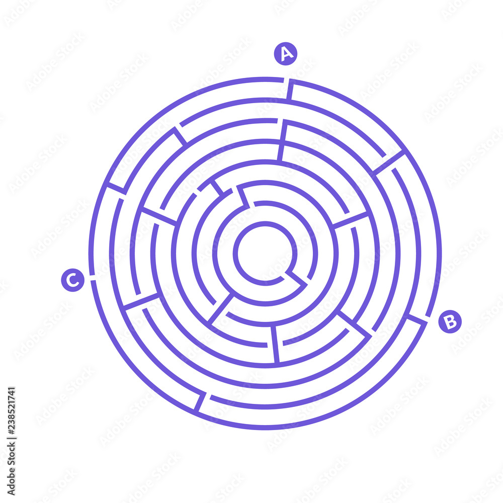 Simple round maze labyrinth game for kids. One of the puzzles from the set of child riddles. Simple round maze labyrinth game for kids. One of the puzzles from the set of child riddles.