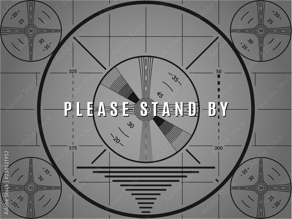 Vintage tv test screen. Please stand by television calibration pattern