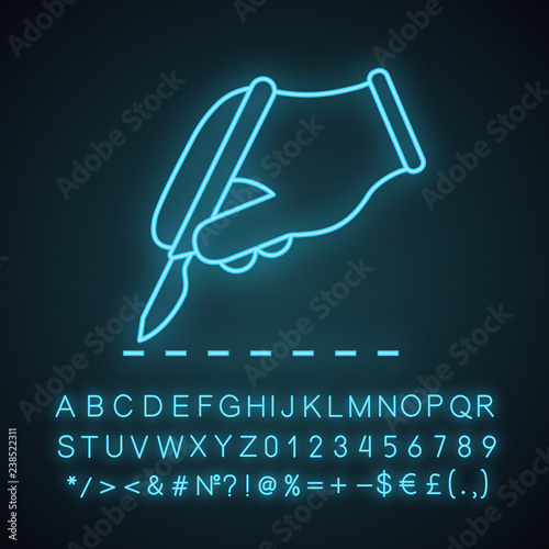 Scalpel skin incision neon light icon