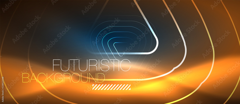 Neon glowing techno lines, hi-tech futuristic abstract background template with geometric shapes Neon glowing techno lines, hi-tech futuristic abstract background template with geometric shapes