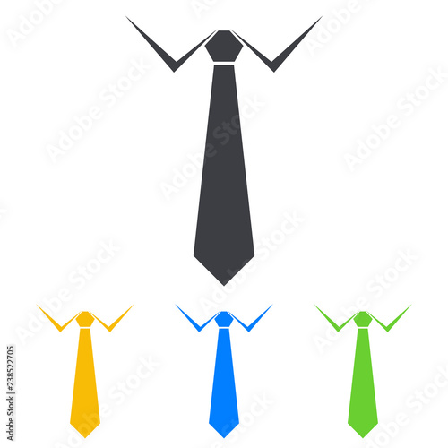 Icono plano corbata con cuello de camisa en varios colores