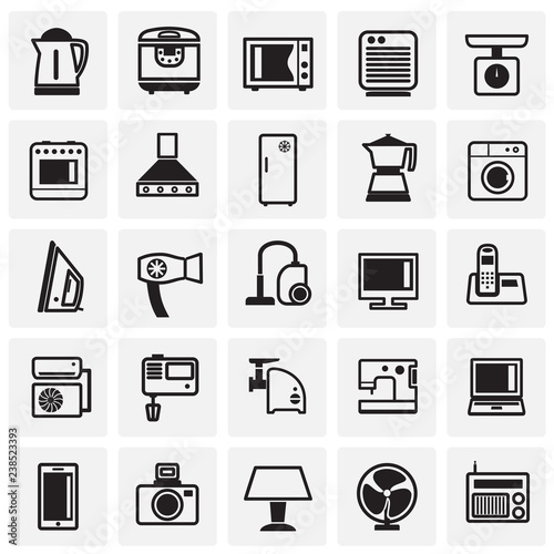 Home appliance icons set on squares background for graphic and web design, Modern simple vector sign. Internet concept. Trendy symbol for website design web button or mobile app