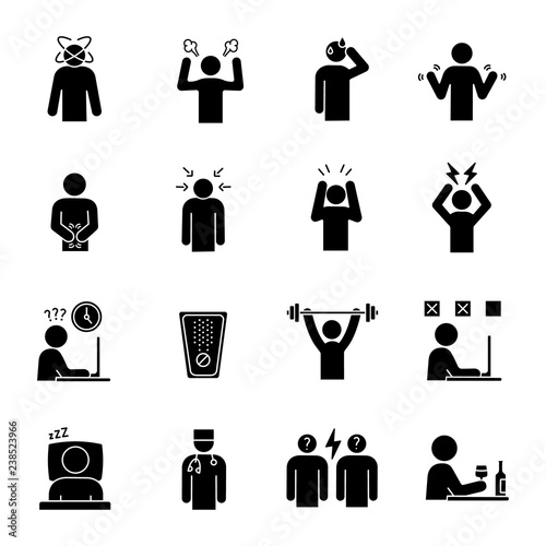 Emotional stress glyph icons set