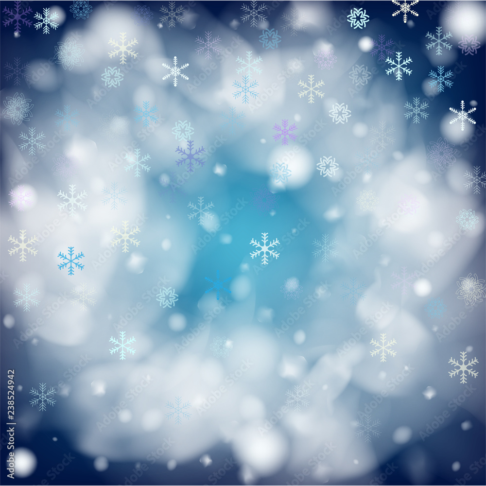 Blue Realistic Vector Snowfall. Christmas, New Year Grunge Holidays Background. Realistic Snowfall Pattern, Falling Snowflakes Overlay. Winter Cold Dots Storm Sky, Frost Effect Silver Ice Square Frame