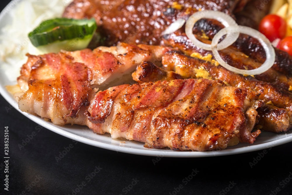 chicken meat isolated on plate. grill chicken meat