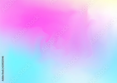 Hologram Magic Dreamy Vector Background. Rainbow Girlie Iridescent Gradient, Holographic Fluid Poster Wallpaper. Bright Pearlescent Hologram Fairy Cool Web Banner. Modern Tech Music Sound.