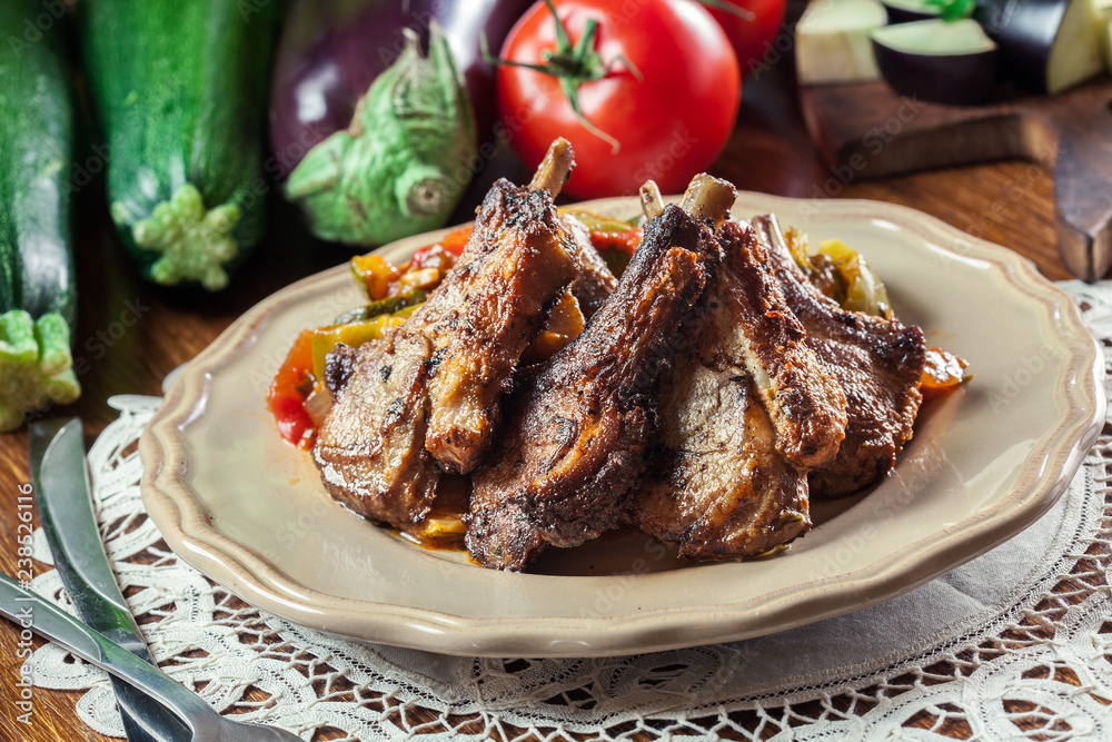Roasted lamb chops served with ratatouille