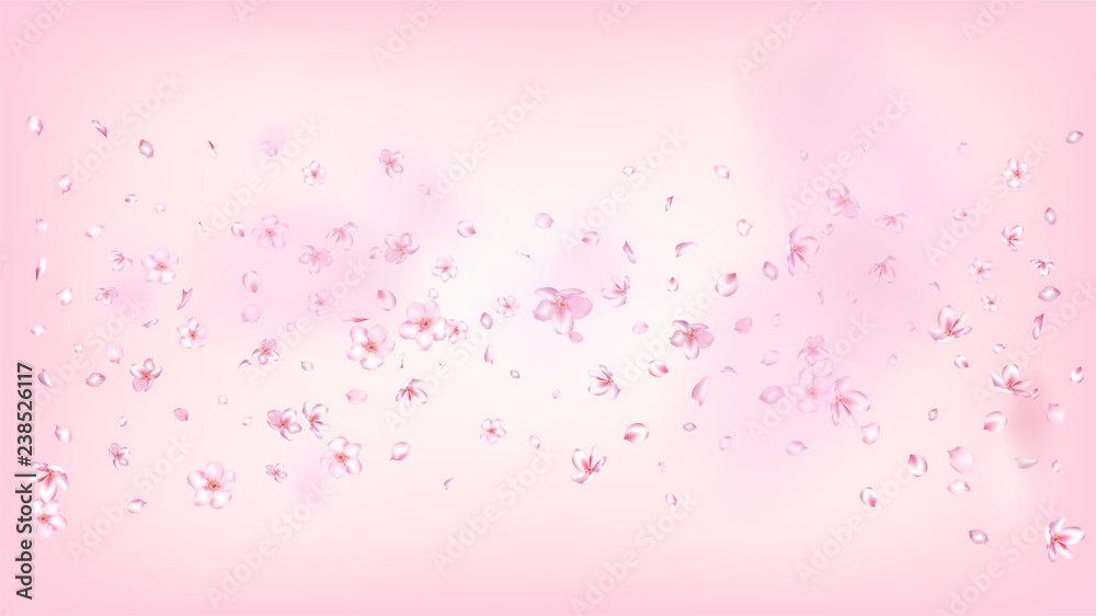 Nice Sakura Blossom Isolated Vector. Feminine Blowing 3d Petals Wedding Paper. Japanese Funky Flowers Illustration. Valentine, Mother's Day Tender Nice Sakura Blossom Isolated on Rose