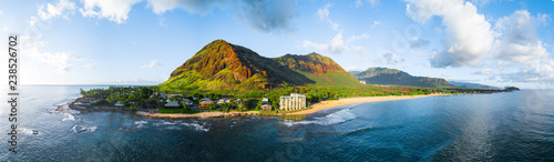 Aerial panorama of the western coast of the island of Oahu, Hawaii, USA