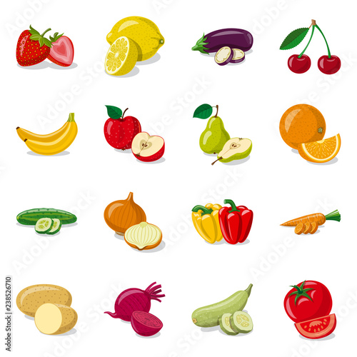 Isolated object of vegetable and fruit logo. Collection of vegetable and vegetarian stock symbol for web.