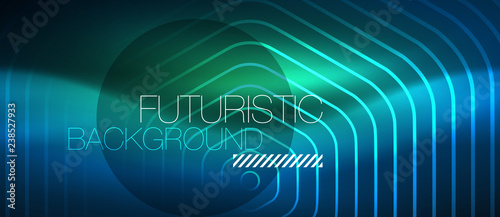 Neon glowing lines, magic energy space blue light concept, abstract background wallpaper design
