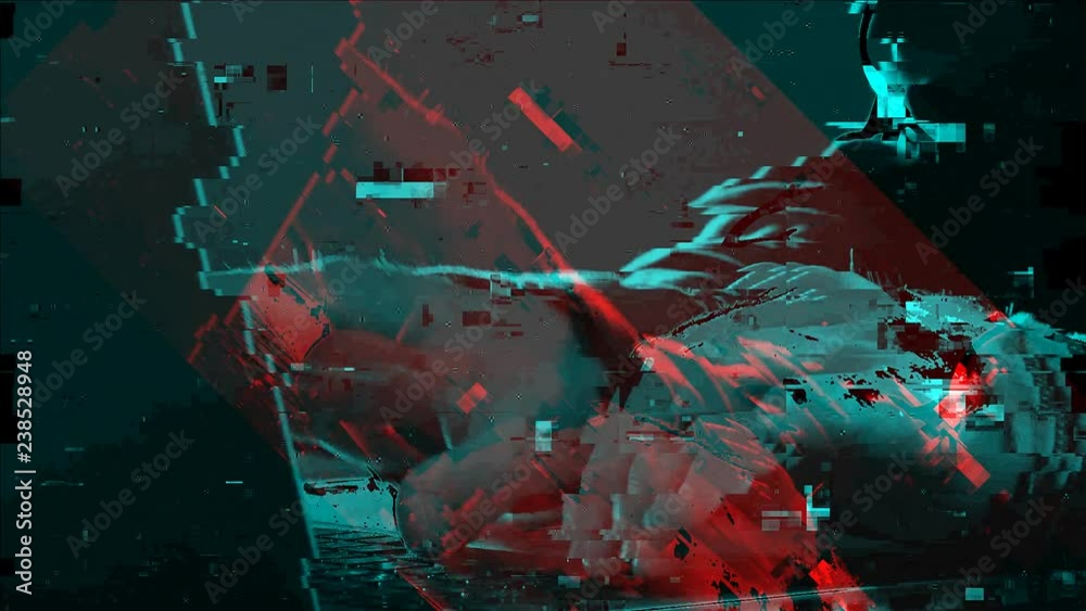 Computer hacker working on laptop, glitch effect