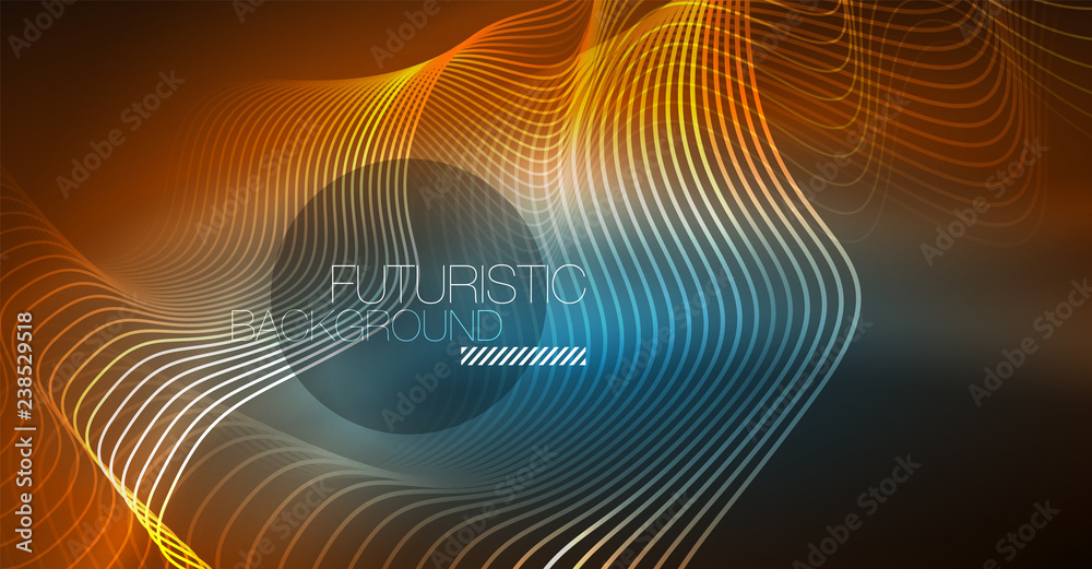Abstract shiny glowinng color wave design element on dark background - science or technology concept Abstract shiny glowinng color wave design element on dark background - science or technology concept
