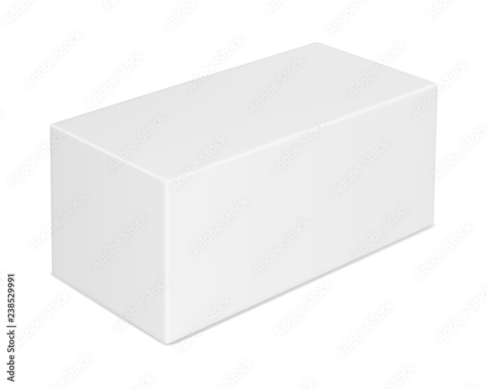 Vector realistic image (mock-up, layout) of a closed blank rectangular paper (carton) box, perspective view. The image was created using gradient mesh. Vector EPS 10.
