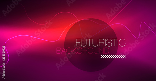 Abstract shiny glowinng color wave design element on dark background - science or technology concept