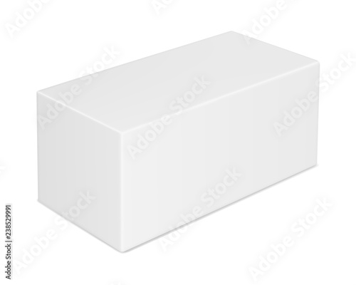 Vector realistic image (mock-up, layout) of a closed blank rectangular paper (carton) box, perspective view. The image was created using gradient mesh. Vector EPS 10. © Alice
