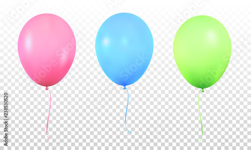 Balloons. Realistic vibrant colorful helium balloons with ribbons. Isolated ballon.