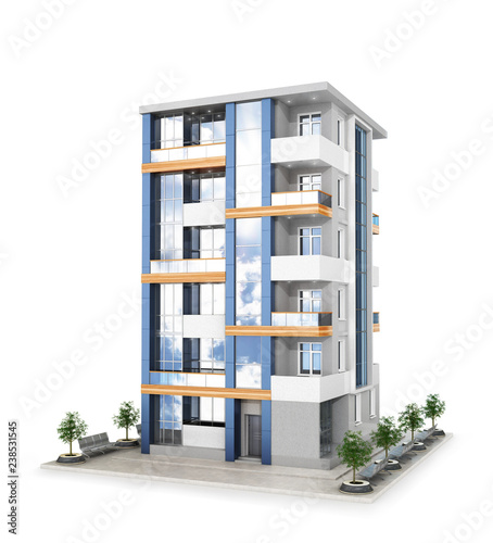 Facade of new modern apartment building. 3d illustration