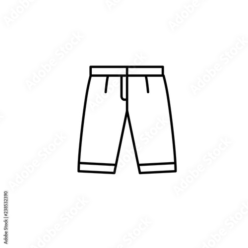 Black & white illustration of bermuda shorts. Summer pants. Vector line icon. Isolated object