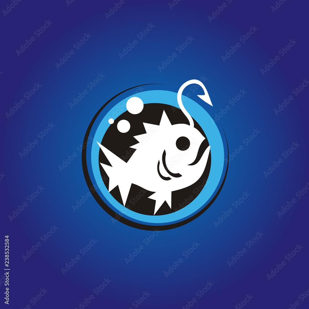 Deep Water Ocean Fish with antenna mascot cartoon logo design Deep Water Ocean Fish with antenna mascot cartoon logo design