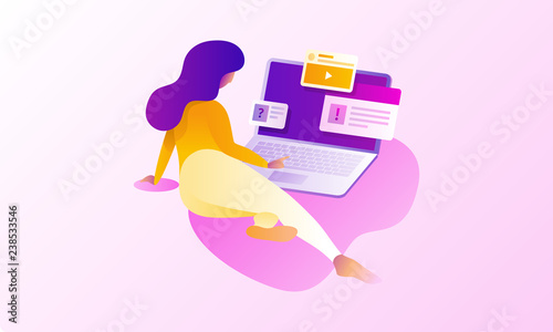 Distance education, consulting, training, language courses vector illustration with studying. Modern illustration concepts for website and mobile website development.