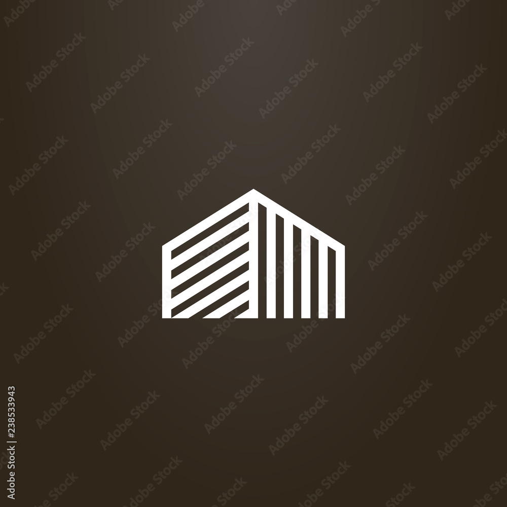 Obraz premium white sign on a black background. vector geometric abstract line art outline sign top of high-rise building or other house