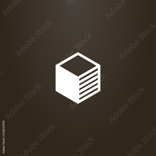 white sign on a black background. vector flat art geometric outline sign of cubical shape