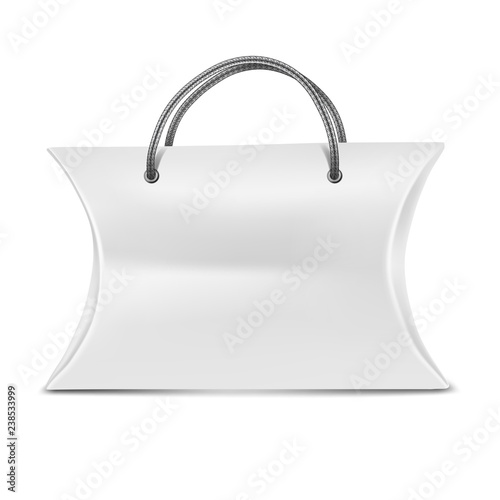 Vector. Mock Up. White Pillow box for gift vs handle