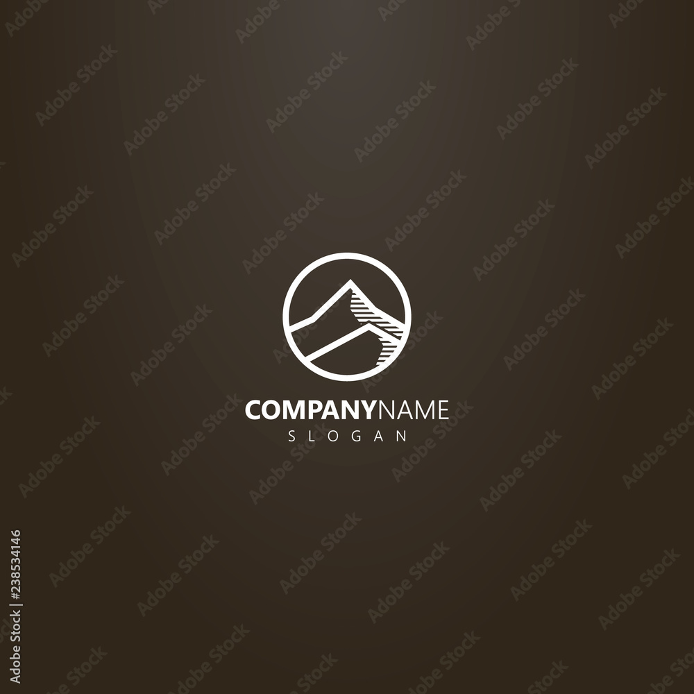 white logo on a black background. vector geometric line art logo of high peak mountains in a round frame white logo on a black background. vector geometric line art logo of high peak mountains in a round frame