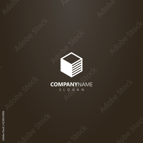 white logo on a black background. vector flat art geometric outline logo of cubical shape