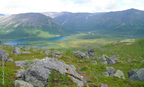 View of the Khibiny mountains on the Kola Peninsula of the Murmansk region Russia