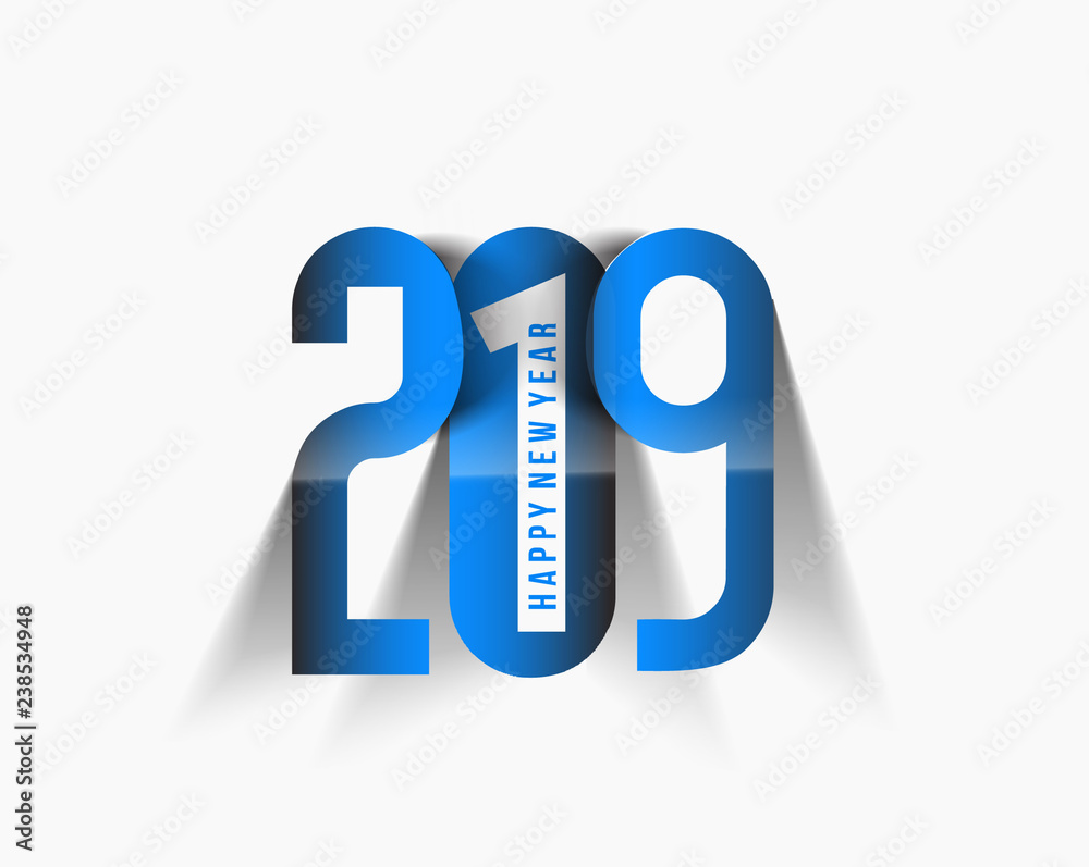 Happy New Year 2019 Text Peel off Paper Design Patter, Vector illustration. Happy New Year 2019 Text Peel off Paper Design Patter, Vector illustration.