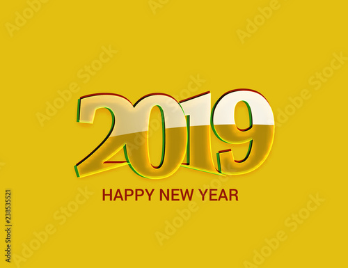 Happy New Year 2019 Glowing Text Design Patter, Vector illustration.