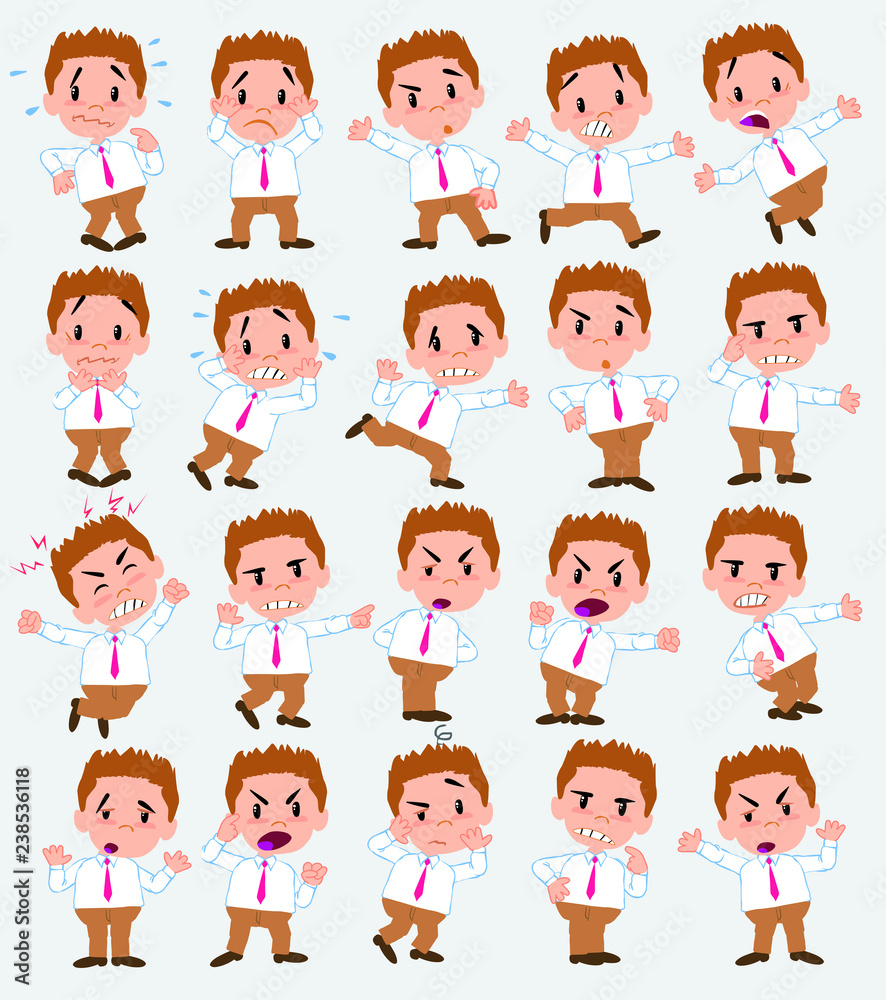 Cartoon character businessman in casual style. Set with different postures, attitudes and poses, always in negative attitude, doing different activities in vector vector illustrations. Cartoon character businessman in casual style. Set with different postures, attitudes and poses, always in negative attitude, doing different activities in vector vector illustrations.