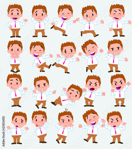 Cartoon character businessman in casual style. Set with different postures  attitudes and poses  doing different activities in isolated vector illustrations.