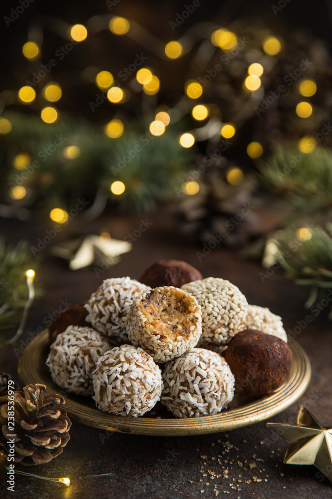 healthy raw dates and coconut candies balls