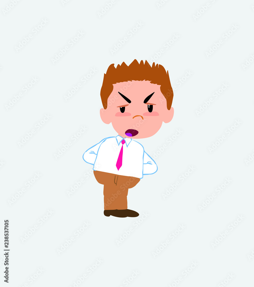 Businessman in casual style is slightly angry.