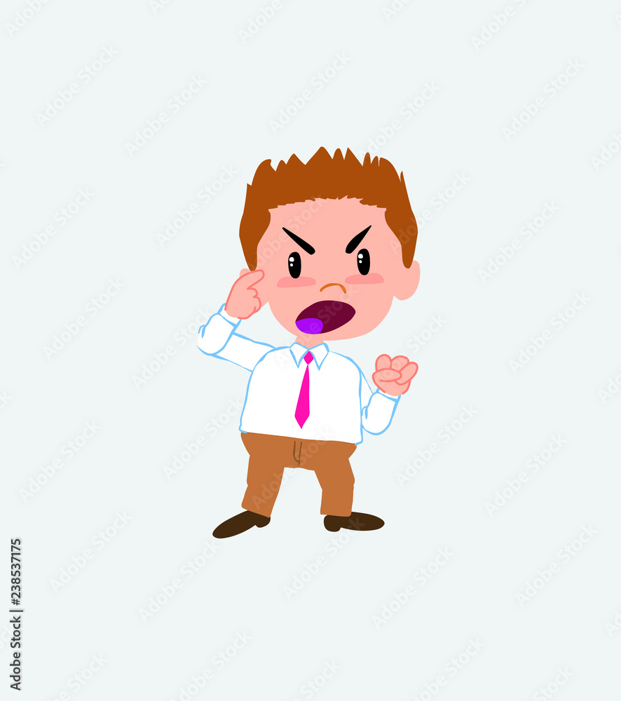 Businessman in casual style screams angry in aggressive attitude.