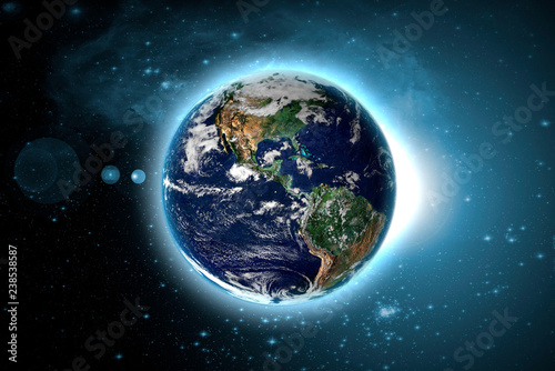 planet earth with glow circuit in outer galaxy space. Elements of this image furnished by NASA f
