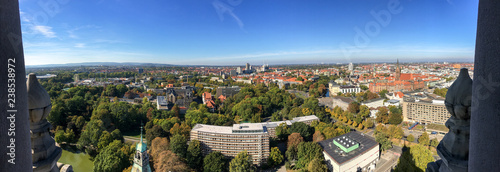 Aerial panoramic view across city of Hannover, Germany