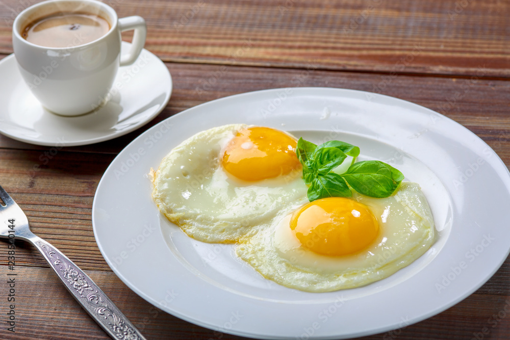 Breakfast scrambled eggs and fresh coffee Breakfast scrambled eggs and fresh coffee