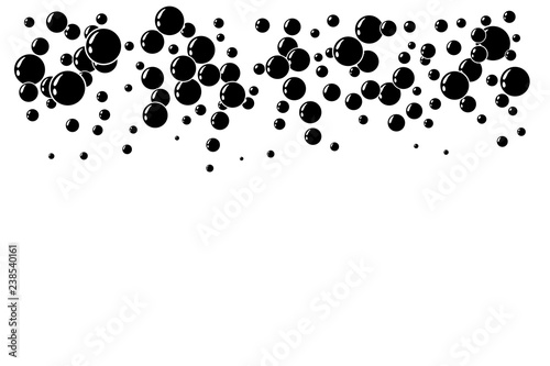 Underwater air bubbles decoration elements. Fizzy water or soap foam texture. Vector isolated silhouette design element. Horizontal top border