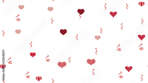 Stylish Pattern of Hearts and Serpentine. The foundation of packaging, textiles, wallpaper, banner, printing. Scattered Red confetti. Vector Seamless Pattern on a White fond.