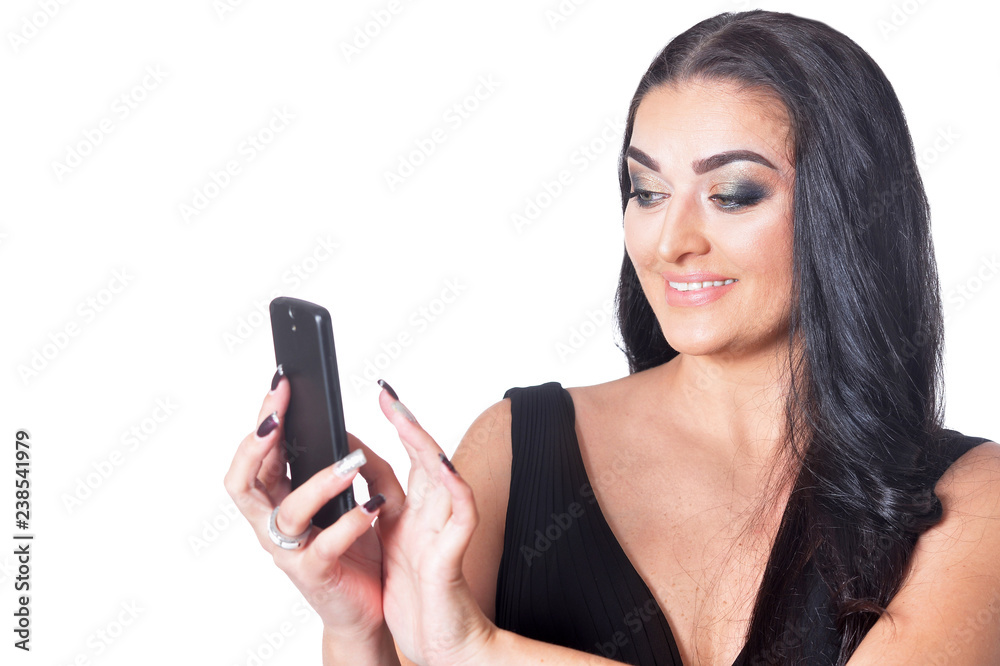 Beautiful woman using smartphone isolated on white background Beautiful woman using smartphone isolated on white background