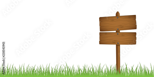 wooden sign in grass with copy space isolated on white background vector illustration EPS10