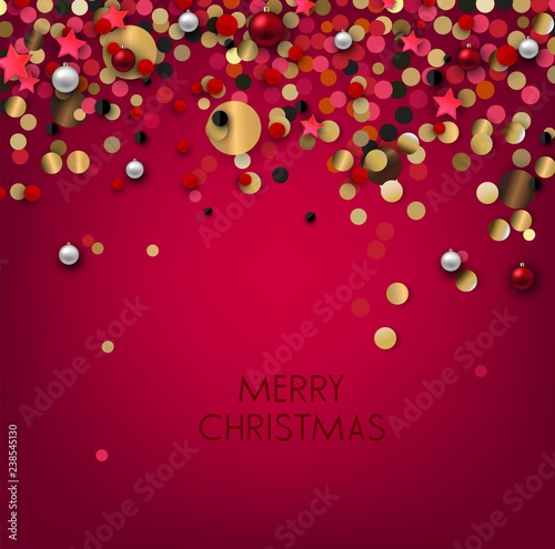 Holiday greeting vector illustration with golden  glitters, sparkles