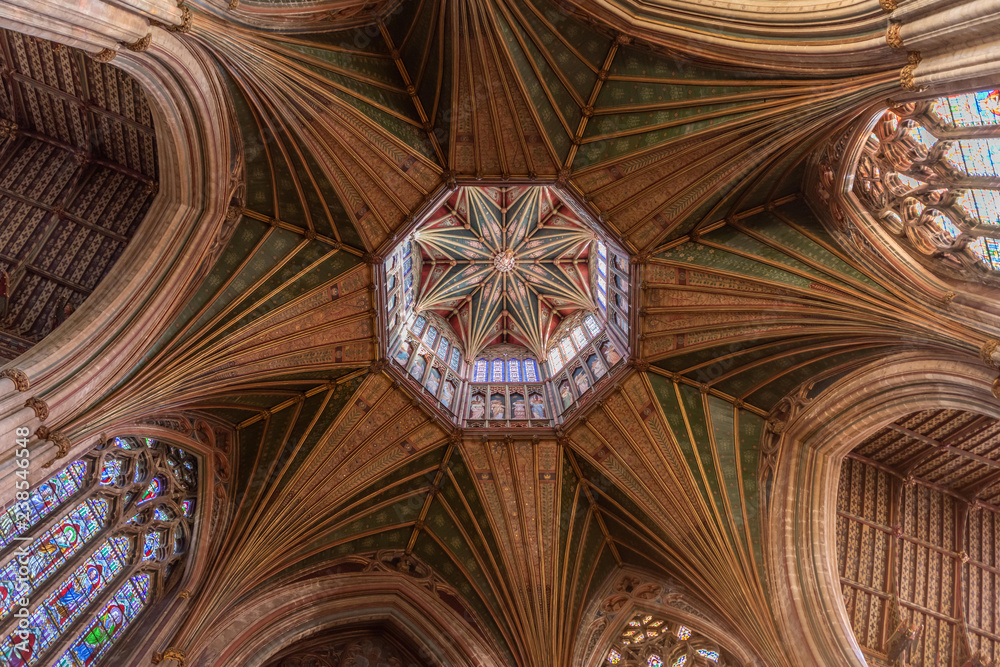 Magnificant stained glass and paintings under the cupola of Ely Cathedral in Cambridgeshire, England. Magnificant stained glass and paintings under the cupola of Ely Cathedral in Cambridgeshire, England.